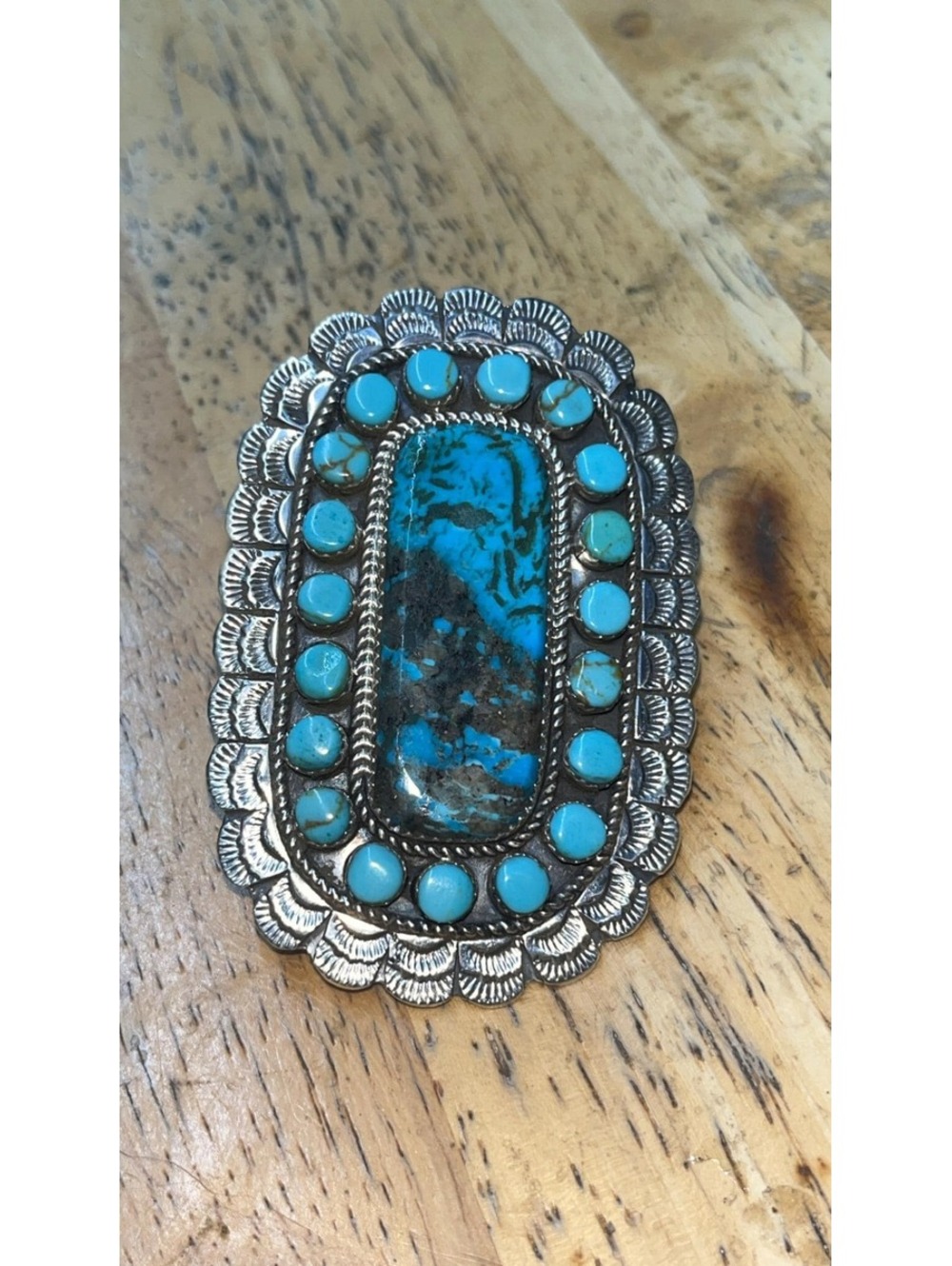 Navajo sterling silver larger adjustable turquoise cluster traditional ring size